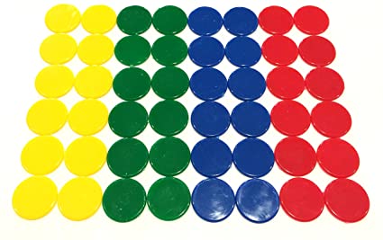 Amazon.com: Contadores de plÃ¡stico (48): fichas de juego de color azul,  rojo, amarillo y verde (monedas de plÃ¡stico de colores duros, marcadores y  discos para chips de bingo, guiÃ±os de maridÃ³n, damas