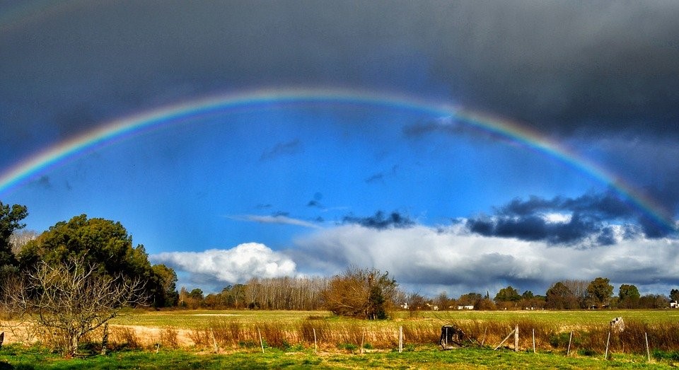 Arcoiris, Campo, Paisaje, Naturaleza, Cielo